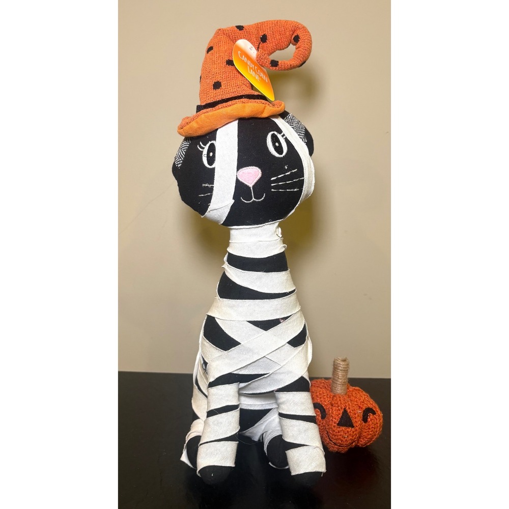 Candy Corn Lane Halloween Mummy Black Cat Plush Decor Orange Witch Hat Pumpkin